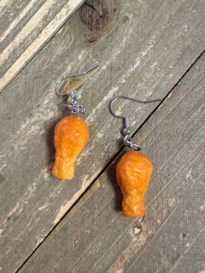 Fried Chicken Leg Dangle Earrings – Fun Foodie Resin Jewelry