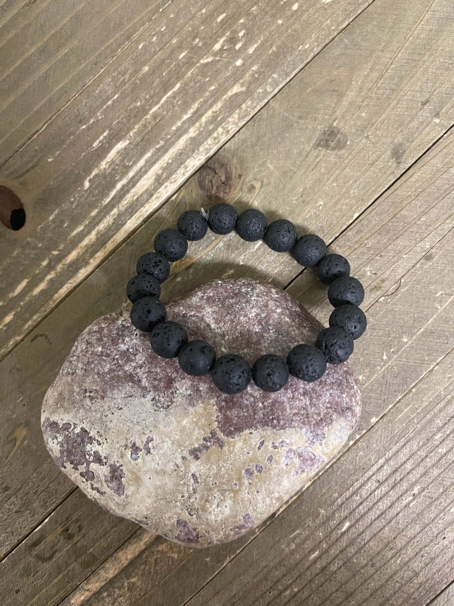 Black Lava Stone (10mm) Beaded Elastic/Stretch Bracelet
