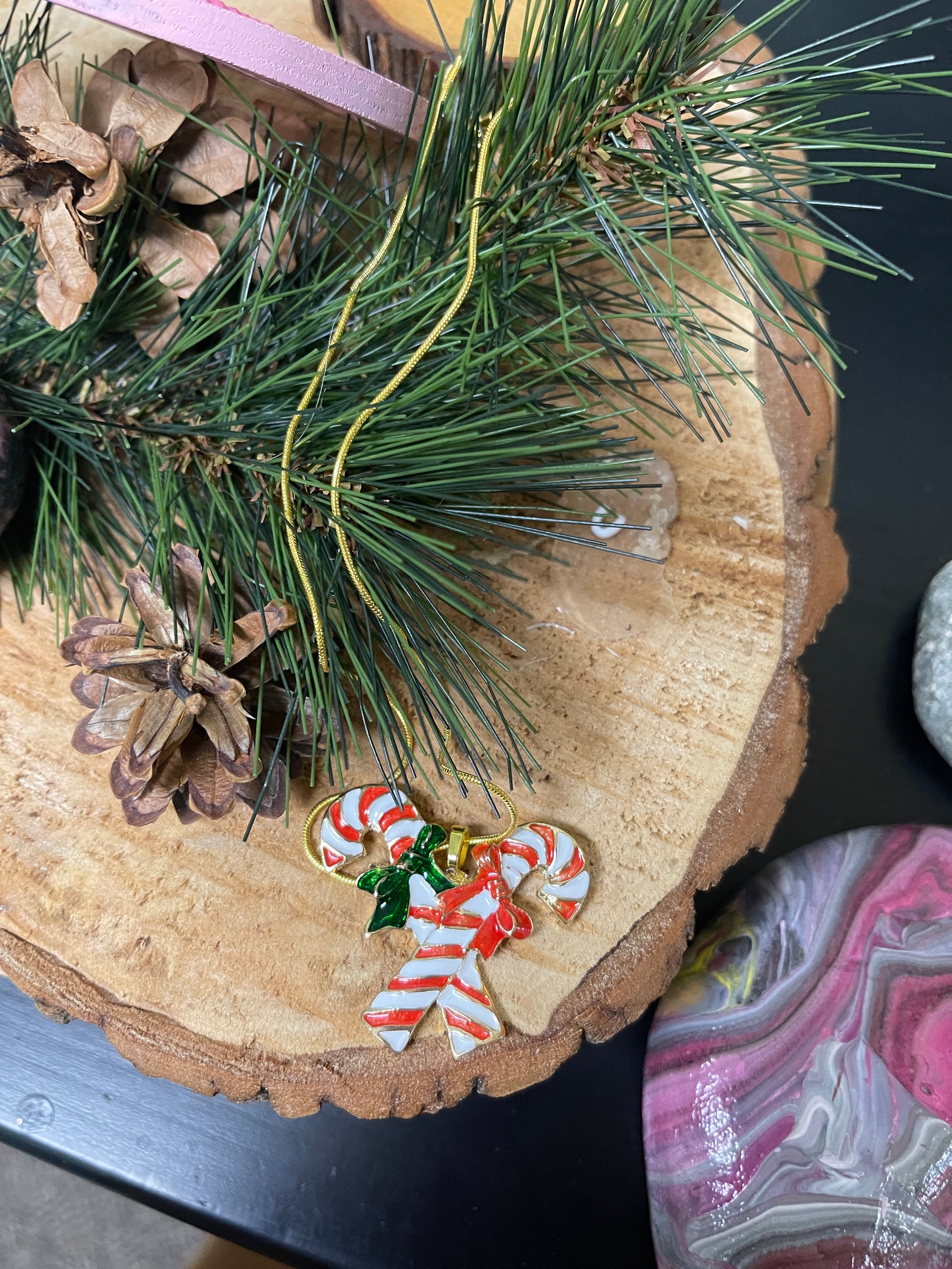 Christmas Candy Cane Pendant on a Gold Chain NecklacePink tiful of LOVE