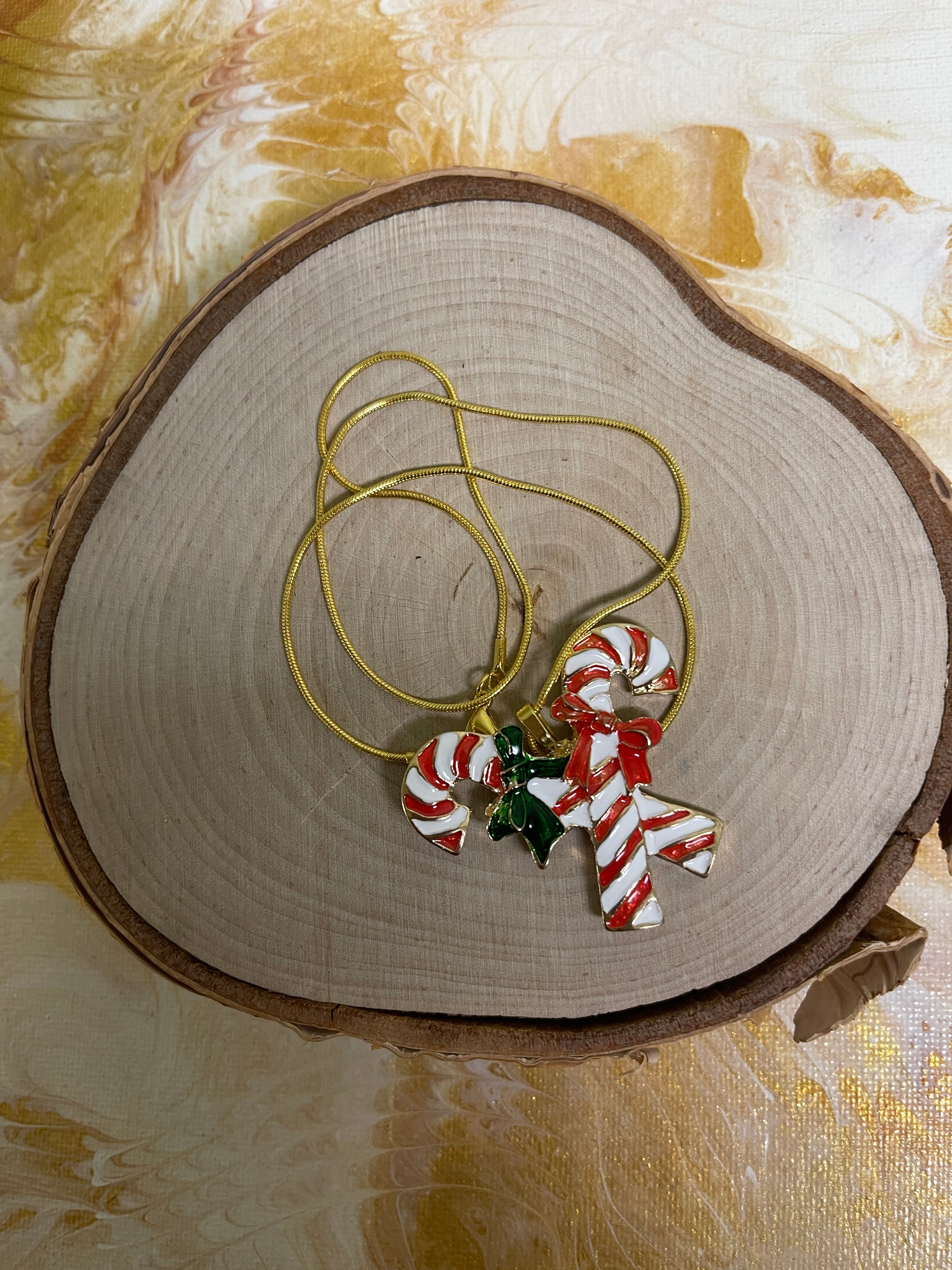 Christmas Candy Cane Pendant on a Gold Chain NecklacePink tiful of LOVE
