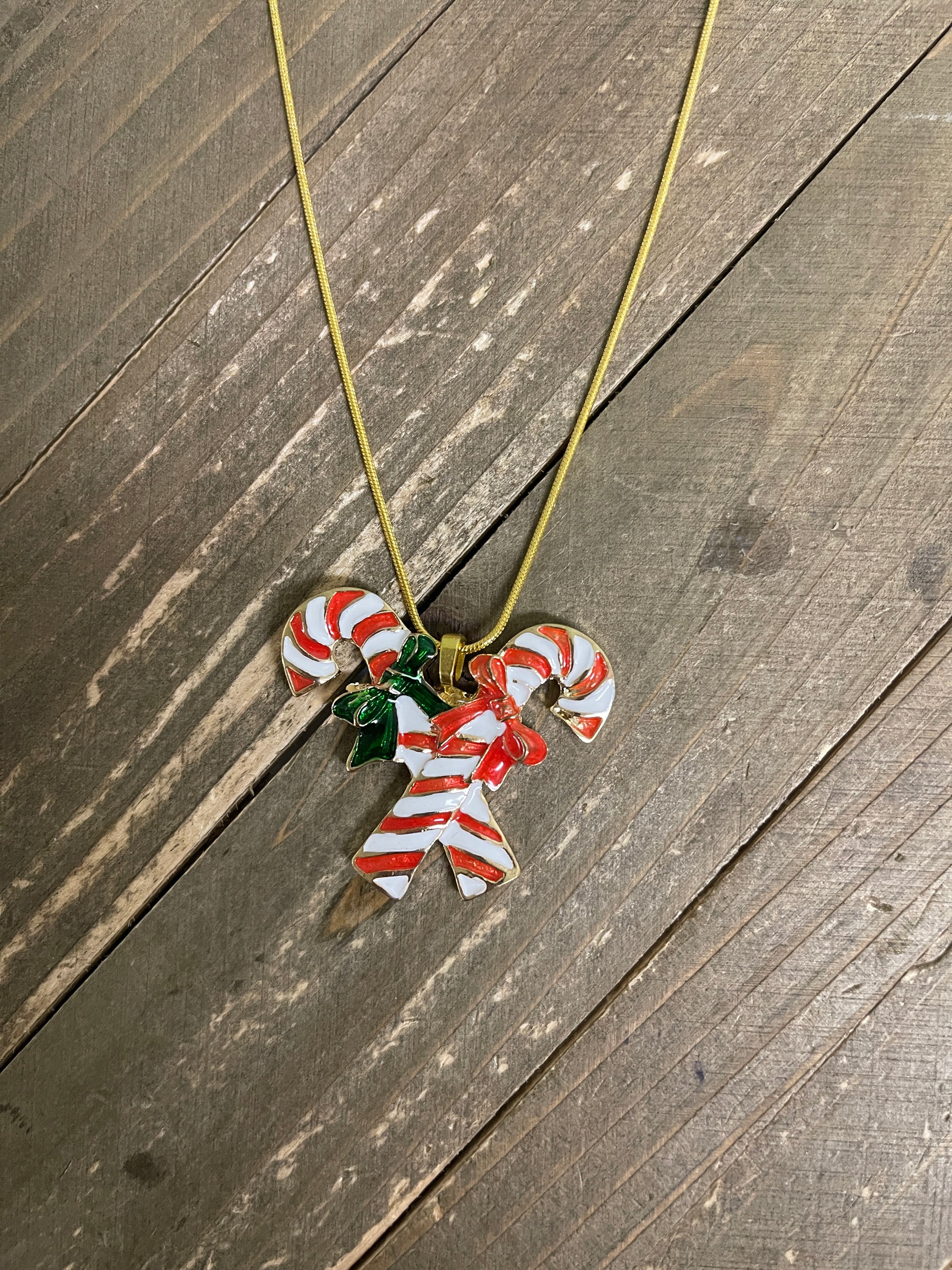 Christmas Candy Cane Pendant on a Gold Chain NecklacePink tiful of LOVE