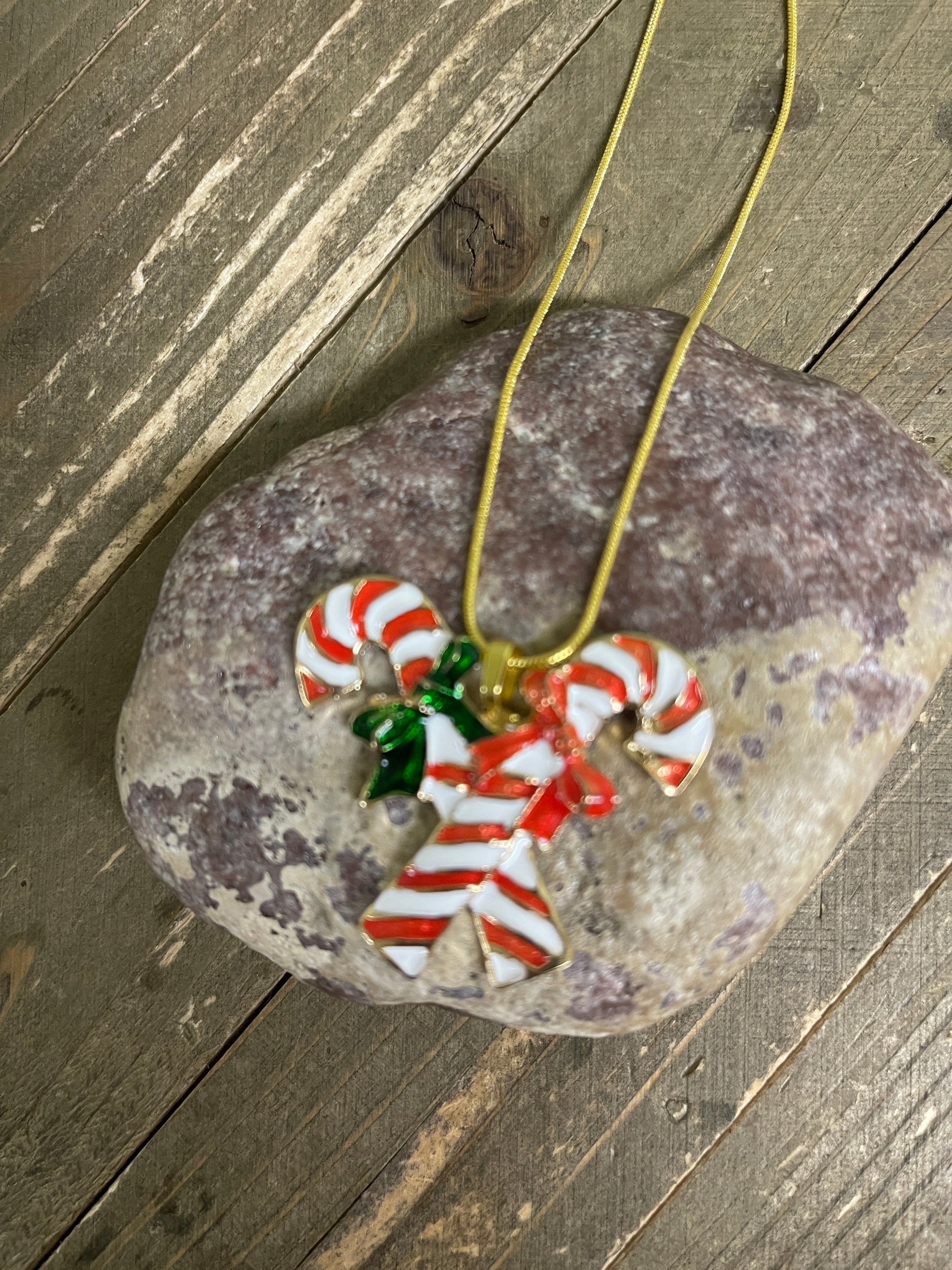 Christmas Candy Cane Pendant on a Gold Chain NecklacePink tiful of LOVE