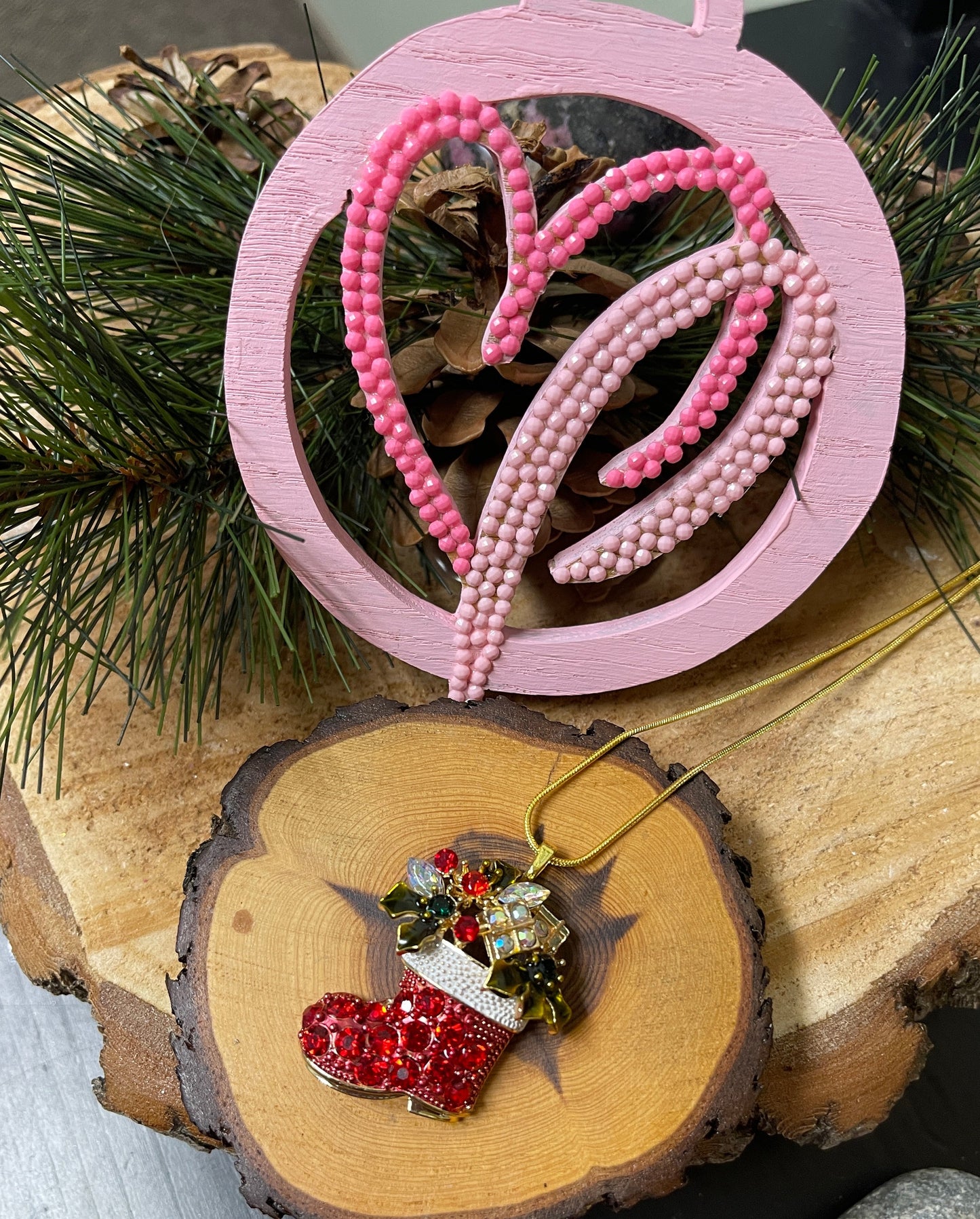 Christmas Santa's Boot Pendant on a Gold Chain NecklacePink tiful of LOVE