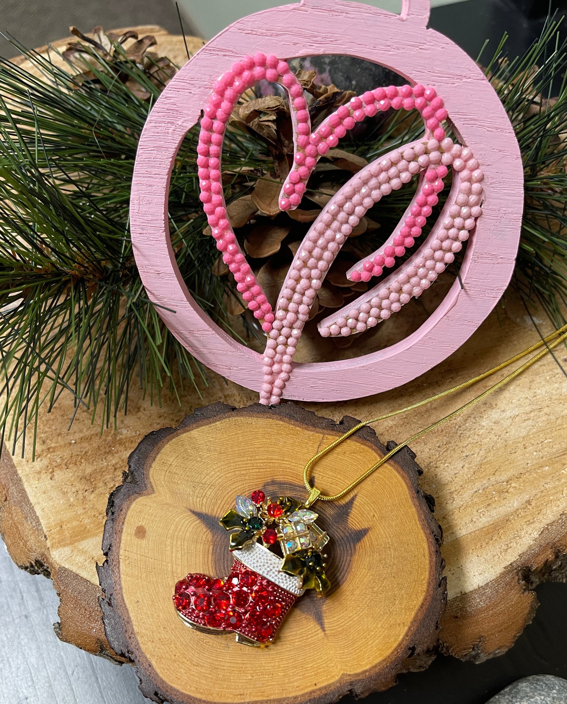 Christmas Santa's Boot Pendant on a Gold Chain NecklacePink tiful of LOVE