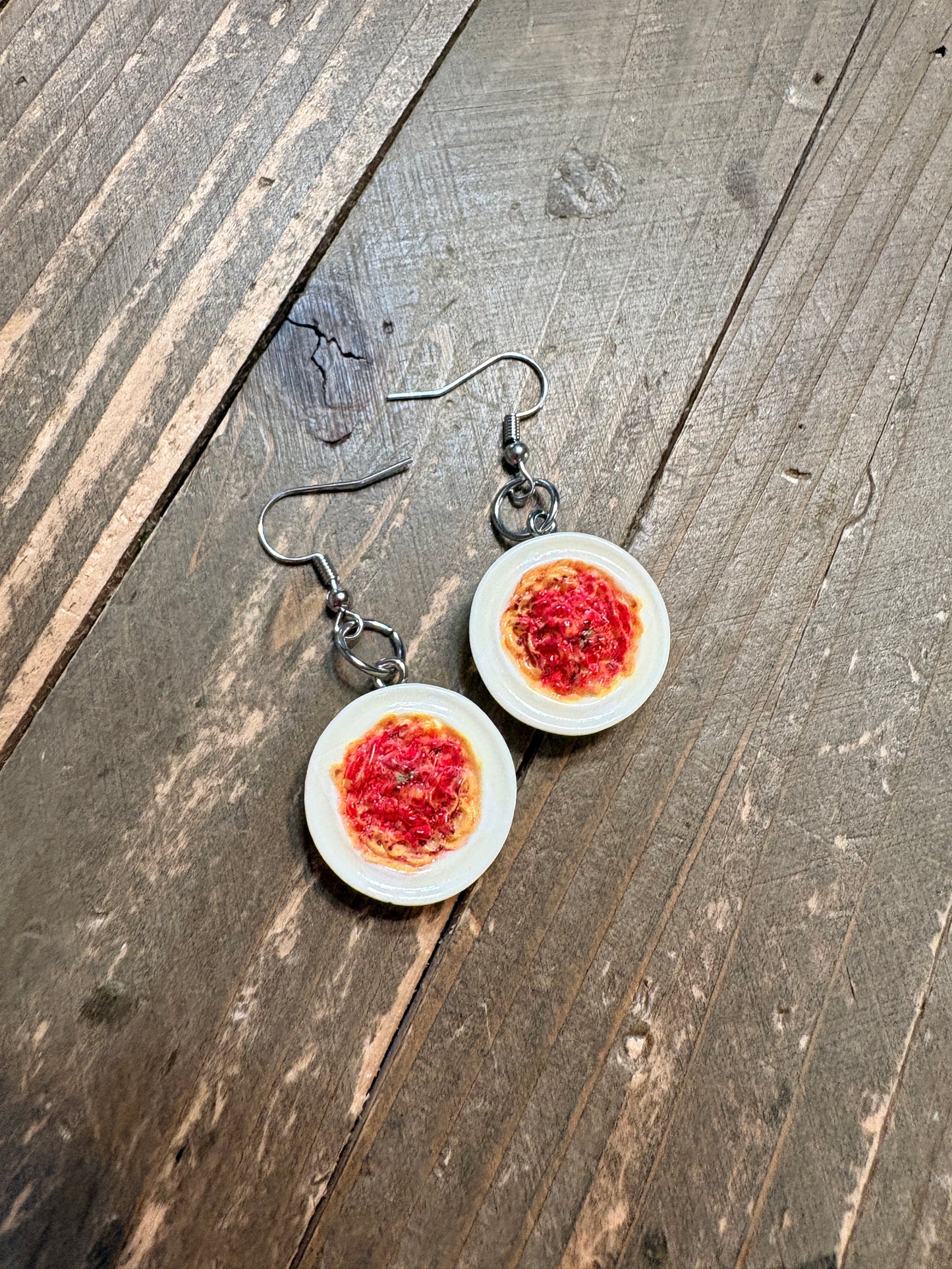 Spaghetti Plate Earrings – Mini Resin Pasta Bowl Dangle Charms
