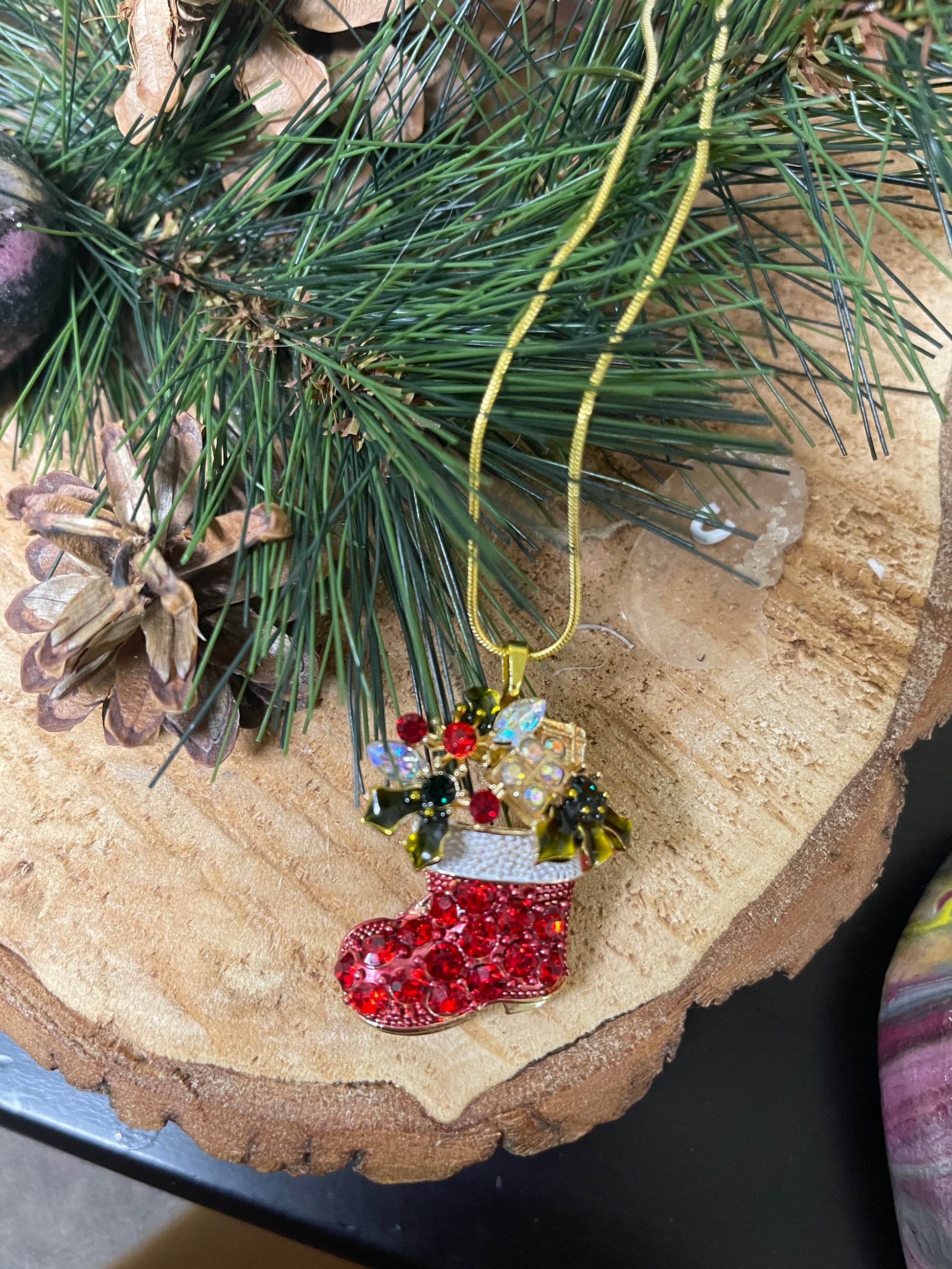 Christmas Santa's Boot Pendant on a Gold Chain NecklacePink tiful of LOVE