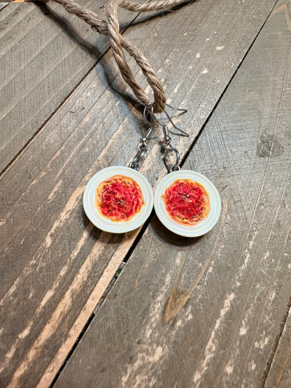 Spaghetti Plate Earrings – Mini Resin Pasta Bowl Dangle Charms