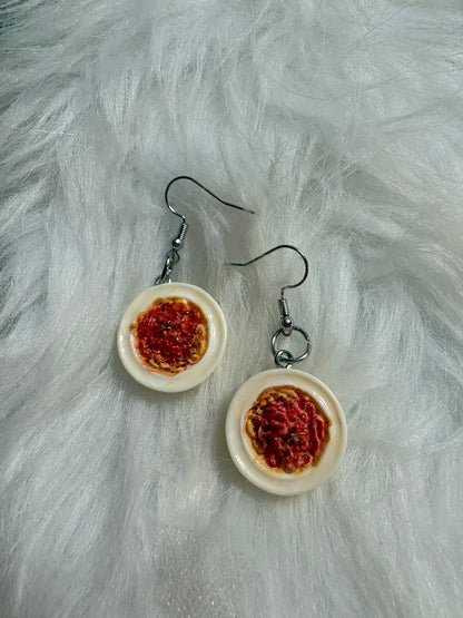 Spaghetti Plate Earrings – Mini Resin Pasta Bowl Dangle Charms