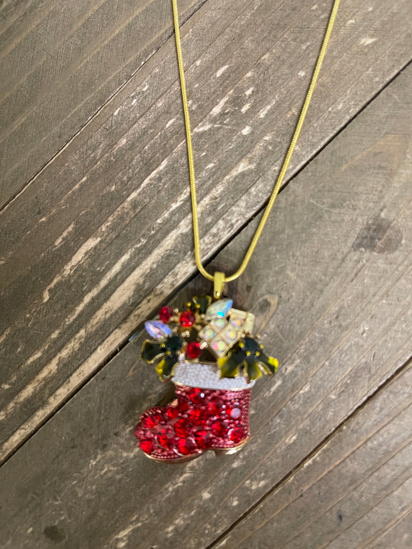 Christmas Santa's Boot Pendant on a Gold Chain NecklacePink tiful of LOVE