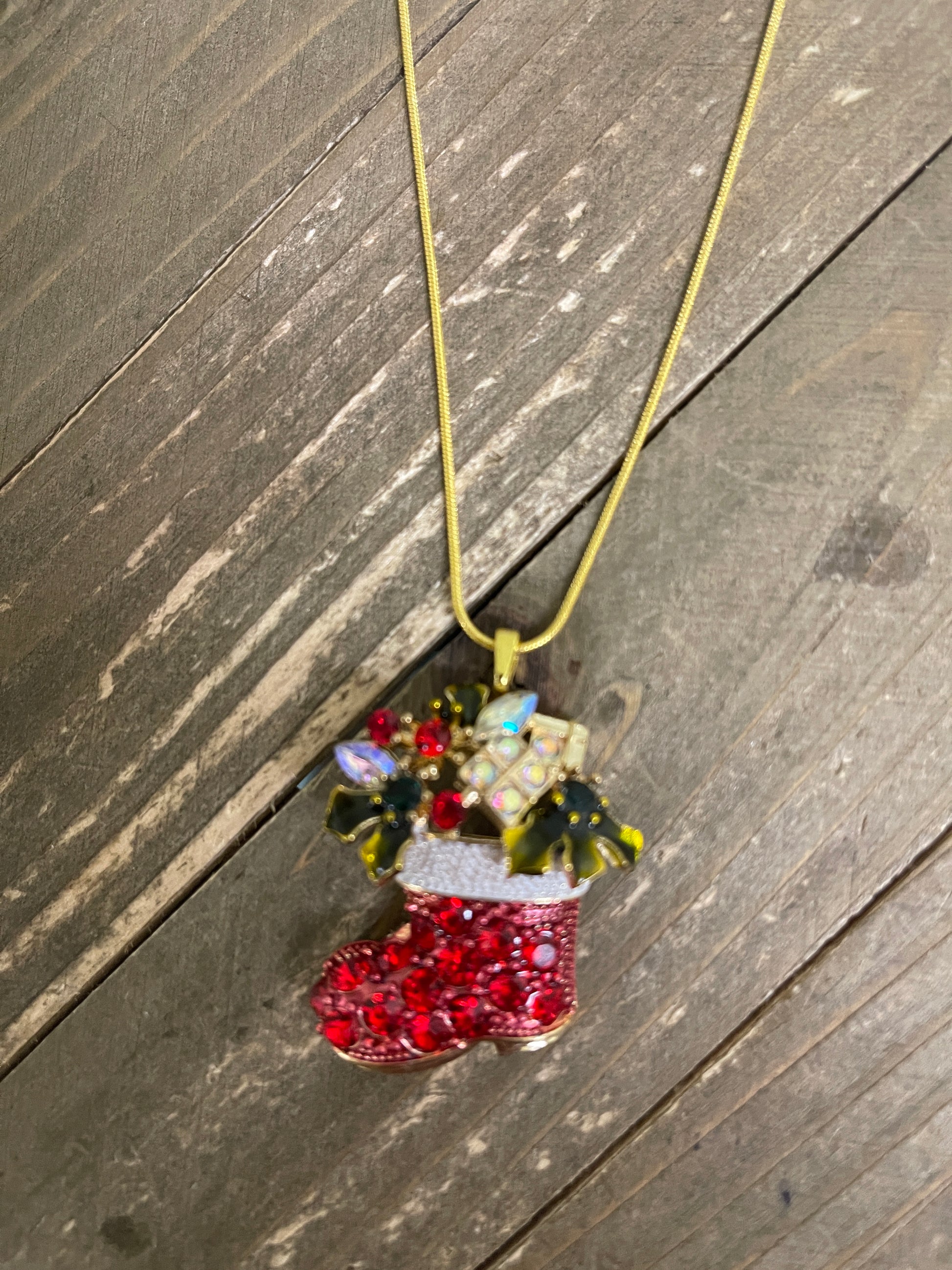 Christmas Santa's Boot Pendant on a Gold Chain NecklacePink tiful of LOVE