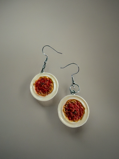 Spaghetti Plate Earrings – Mini Resin Pasta Bowl Dangle Charms