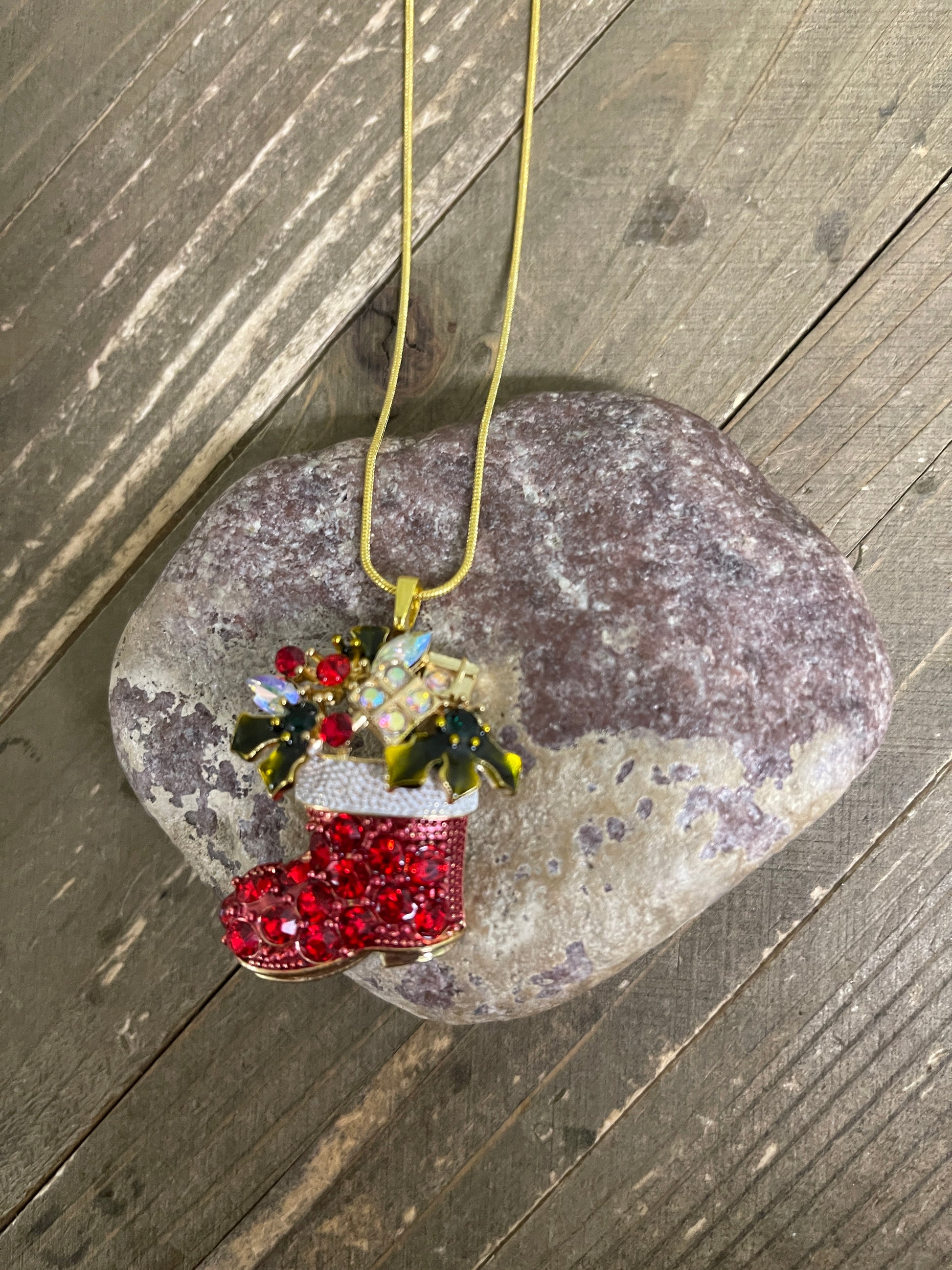Christmas Santa's Boot Pendant on a Gold Chain NecklacePink tiful of LOVE
