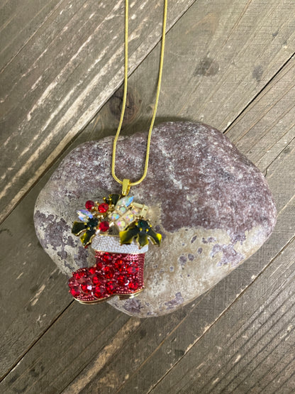 Christmas Santa's Boot Pendant on a Gold Chain NecklacePink tiful of LOVE