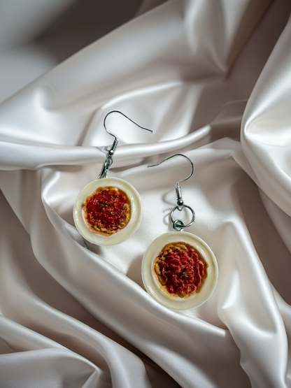 Spaghetti Plate Earrings – Mini Resin Pasta Bowl Dangle Charms