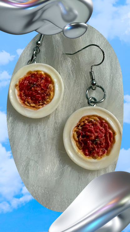 Spaghetti Plate Earrings – Mini Resin Pasta Bowl Dangle Charms