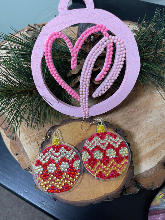 Christmas Earrings- Diamond Painting Christmas Ornament Wire Earrings-25Pink tiful of LOVE