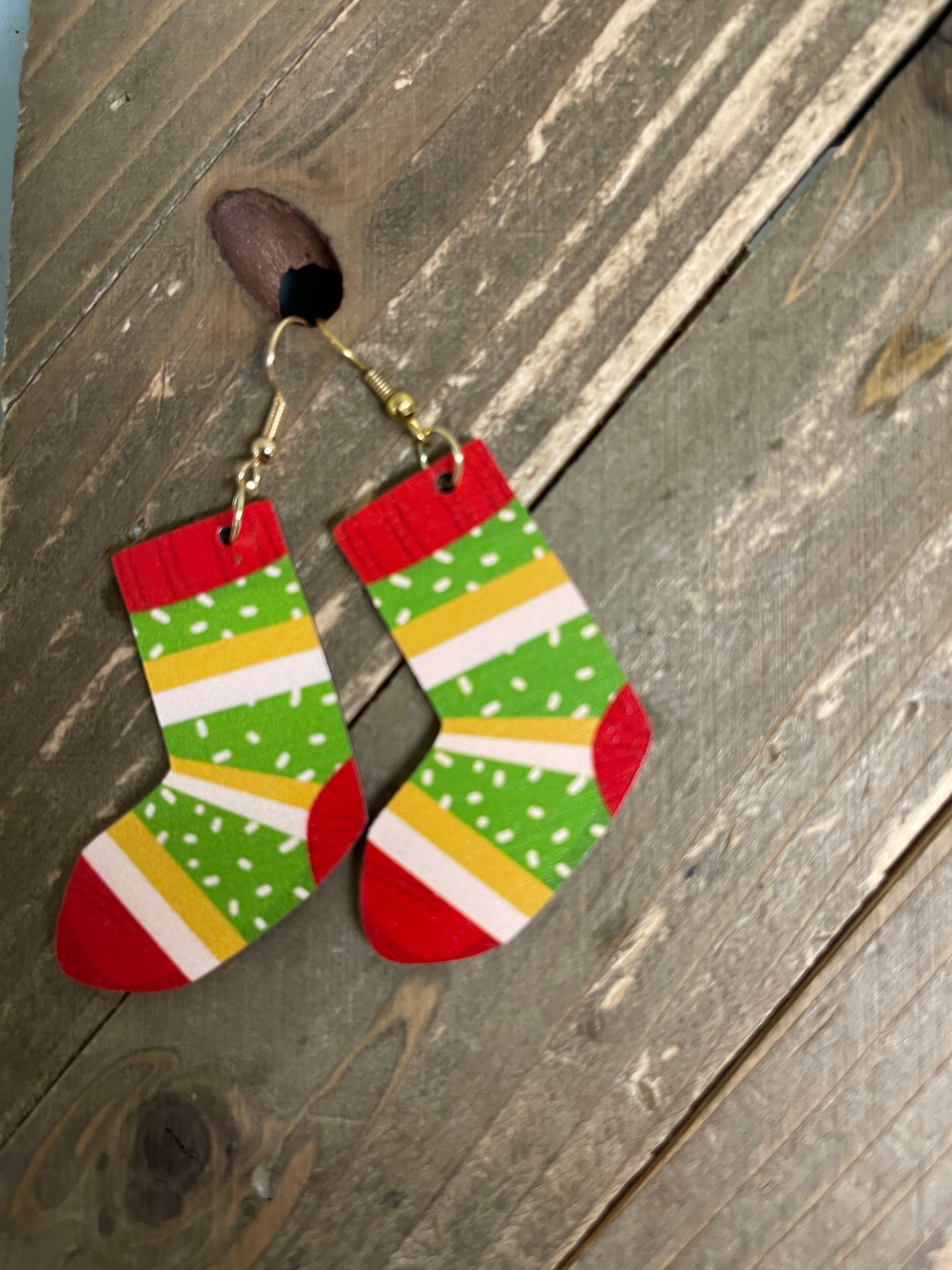 Wooden Ugly Christmas Stockings Wire EarringsPink tiful of LOVE