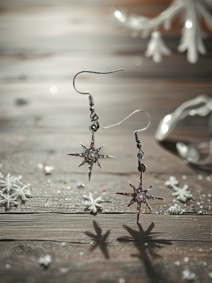 Galaxy Starburst Rhinestone Earrings – Silver Tone Cosmic Dangle Charms