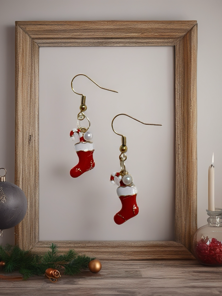 Christmas Stocking & Pearl Earrings – Gold Enamel Holiday Charm Dangles