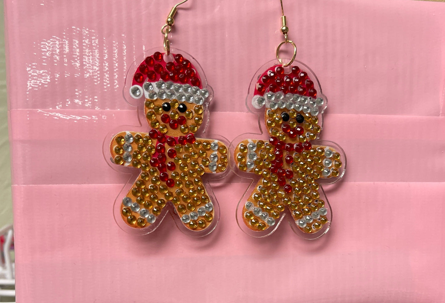 Christmas Earrings- Diamond Painting Gingerbread Man  Wire Earrings-25