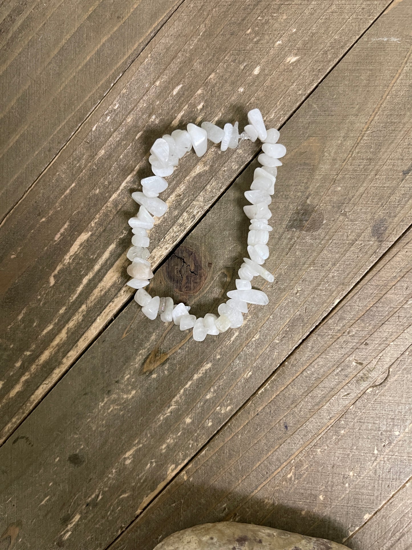 White Moonstone chip gemstone beaded Stretch bracelet