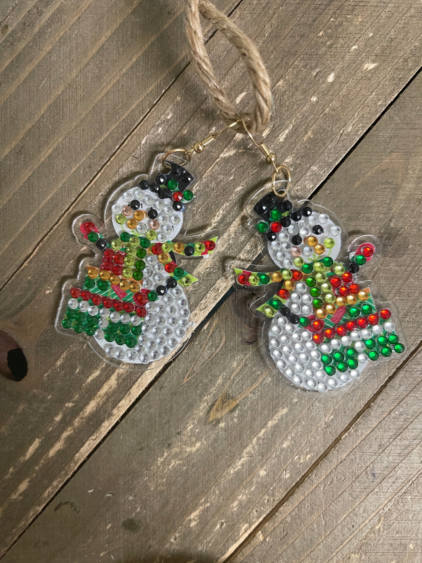 Christmas Earrings- Diamond Painting Snowman Wire Earrings-27