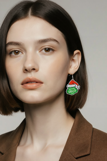 Resting Grinch Face Earrings – Festive Acrylic Holiday Dangles