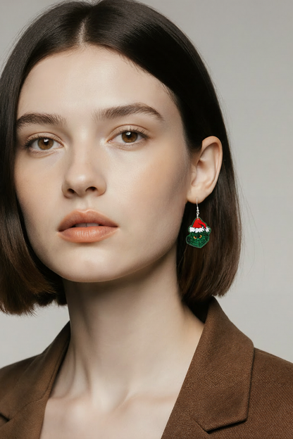 Green Glitter Grinch Santa Hat Earrings – Festive Acrylic Holiday Dangles