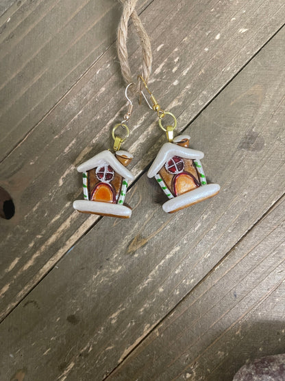 Christmas Gingerbread House Wire Earrings