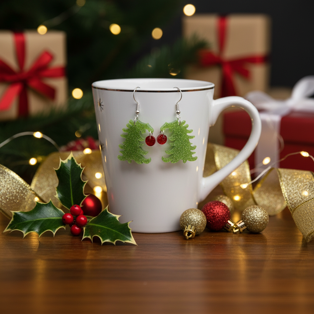 The Grinch’s Christmas Tree Glitter Dangle Earrings – Festive Acrylic Holiday Jewelry