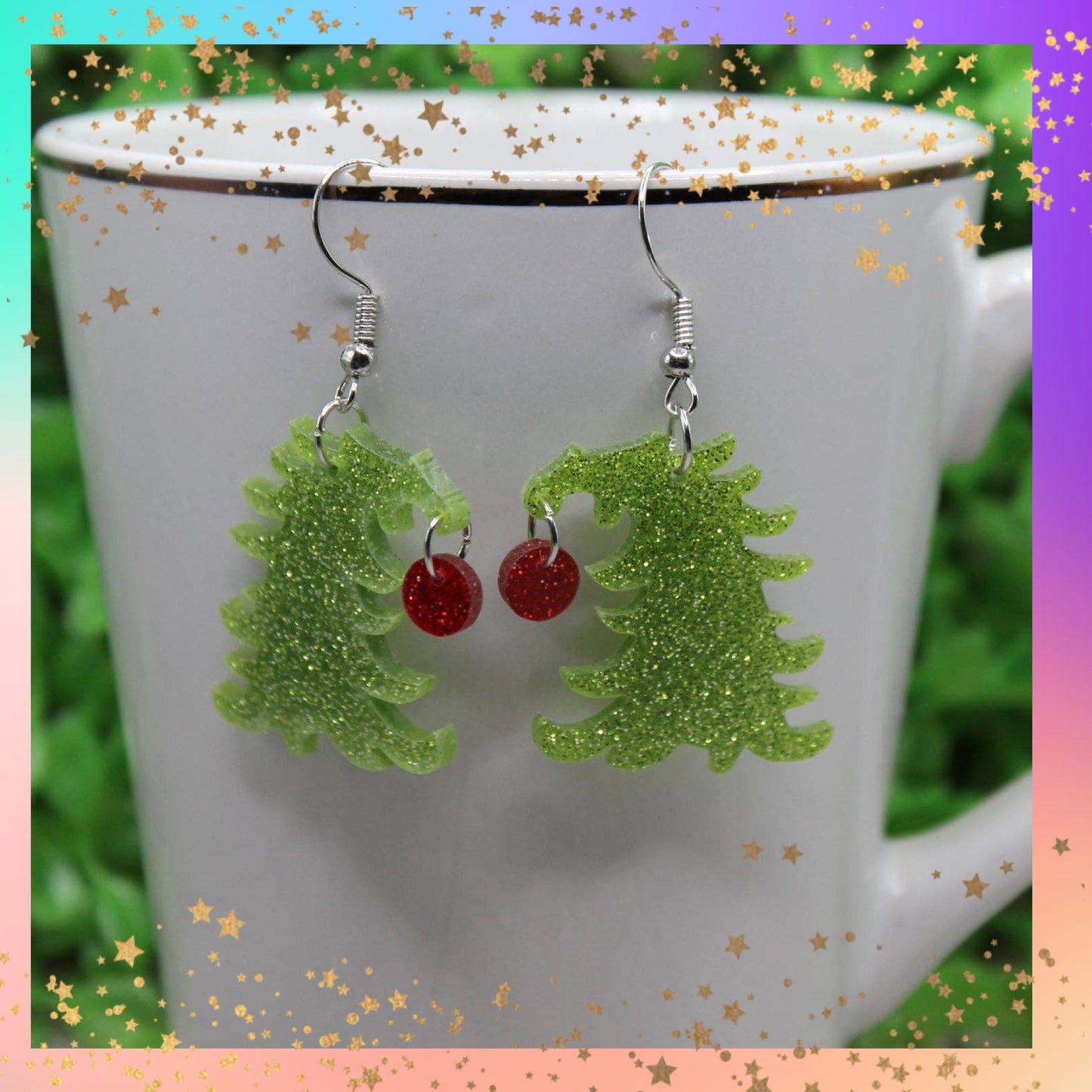 The Grinch’s Christmas Tree Glitter Dangle Earrings – Festive Acrylic Holiday Jewelry