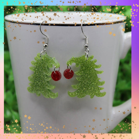 The Grinch’s Christmas Tree Glitter Dangle Earrings – Festive Acrylic Holiday Jewelry