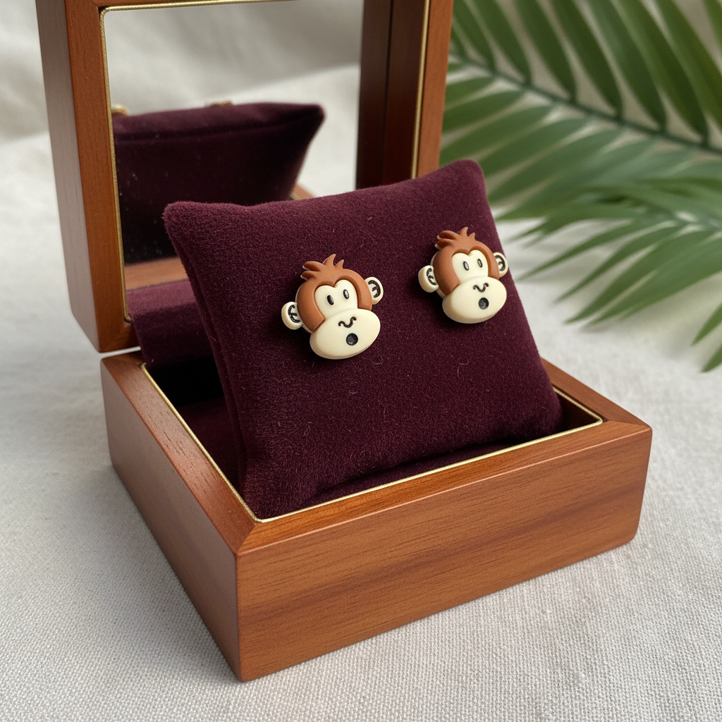 Silly Monkey Stud Earrings – Cute Light Brown