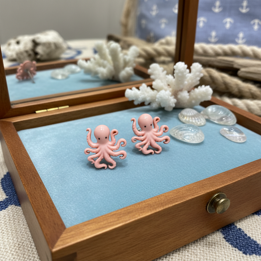 Coral Pink Octopus Stud Earrings – Cute Ocean-Inspired Plastic Jewelry