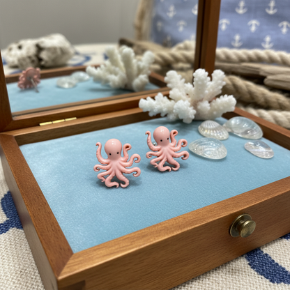 Coral Pink Octopus Stud Earrings – Cute Ocean-Inspired Plastic Jewelry