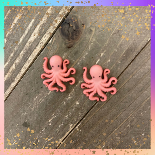 Coral Pink Octopus Stud Earrings – Cute Ocean-Inspired Plastic Jewelry