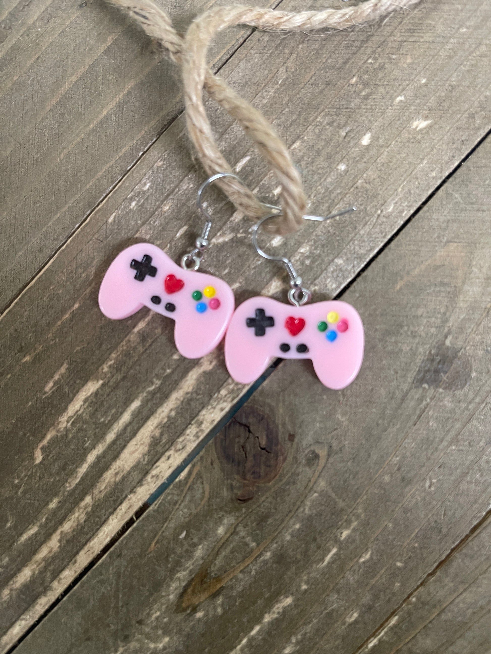 Video Gaming Controller Wire EarringsPink tiful of LOVE