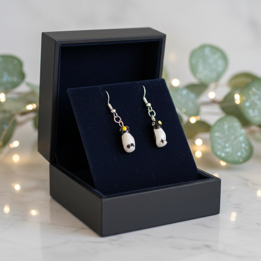 Ceramic Penguin Dangle Earrings – Winter Wonderland Charm Jewelry