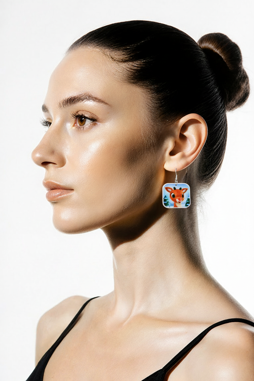 Rudolph the Red-Nosed Reindeer Dangle Earrings – Festive Acrylic Holiday Jewelry
