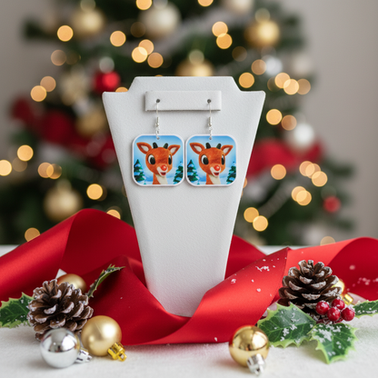 Rudolph the Red-Nosed Reindeer Dangle Earrings – Festive Acrylic Holiday Jewelry