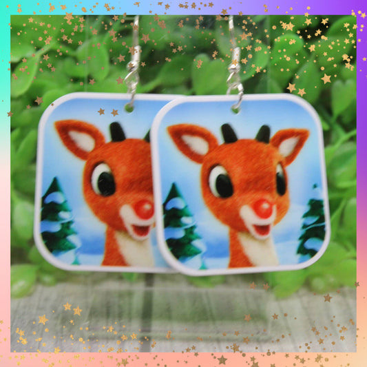 Rudolph the Red-Nosed Reindeer Dangle Earrings – Festive Acrylic Holiday Jewelry