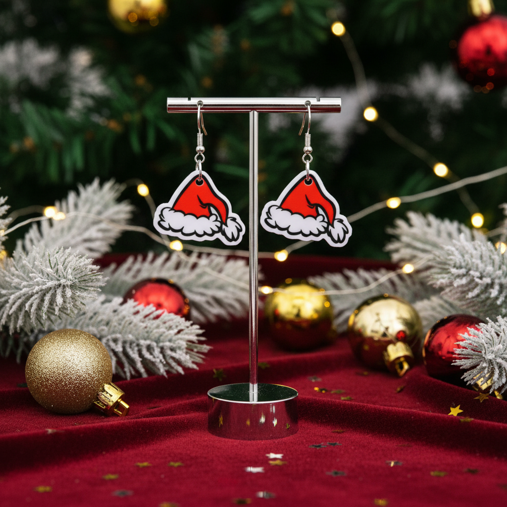 Mini Santa Hat Dangle Earrings – Festive Acrylic Holiday Minis