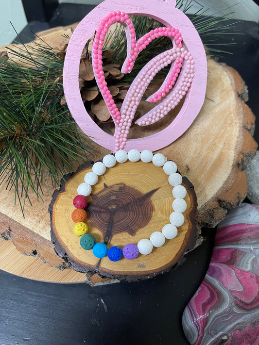 White Lava Stone (8mm) with Chakra colors Lava beaded Elastic/Stretch BraceletPink tiful of LOVE