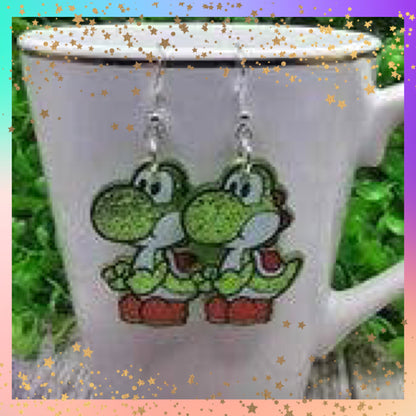 Glitter Yoshi Dangle Earrings | Handmade Resin Jewelry