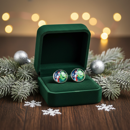 Christmas Jack and Oogie Glass Stud Earrings | Handmade Holiday Jewelry