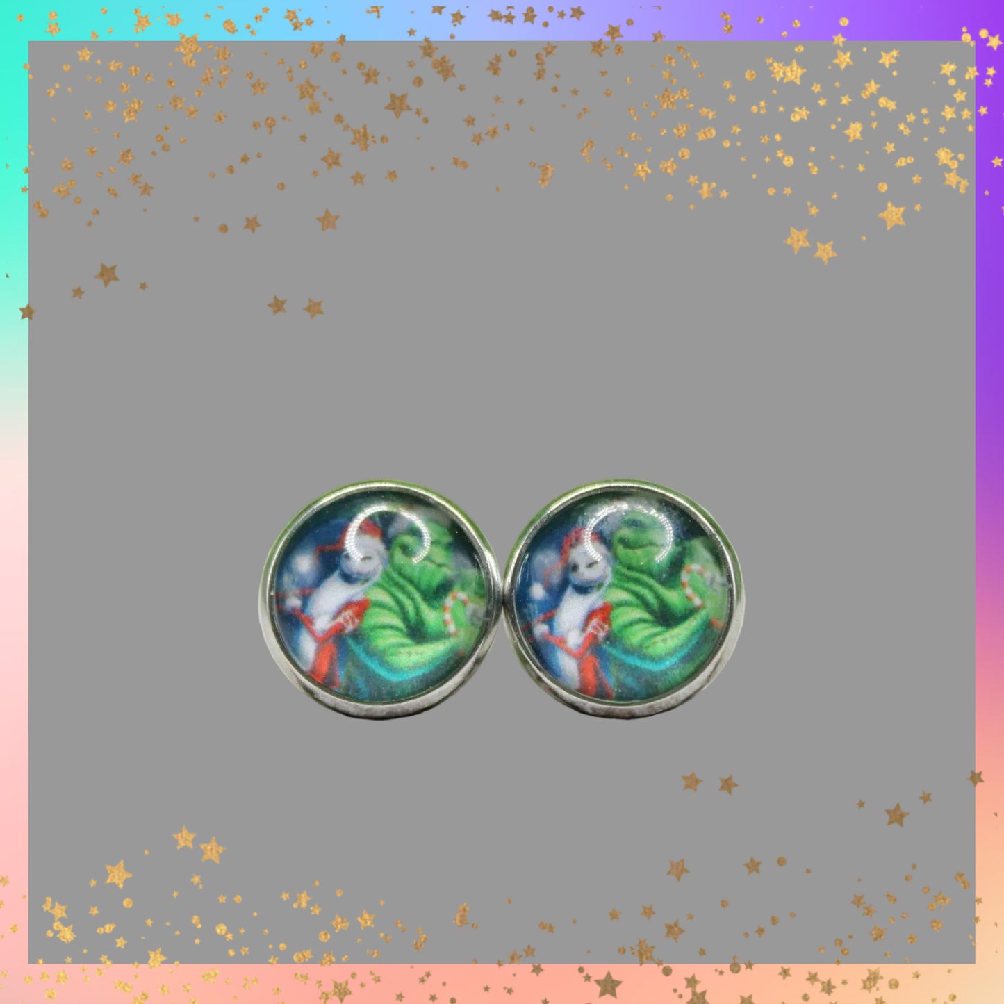 Christmas Jack and Oogie Glass Stud Earrings | Handmade Holiday Jewelry