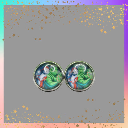 Christmas Jack and Oogie Glass Stud Earrings | Handmade Holiday Jewelry