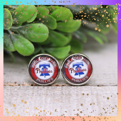 Phillies Baseball Glass Stud Earrings | 12mm Handmade Fan Jewelry