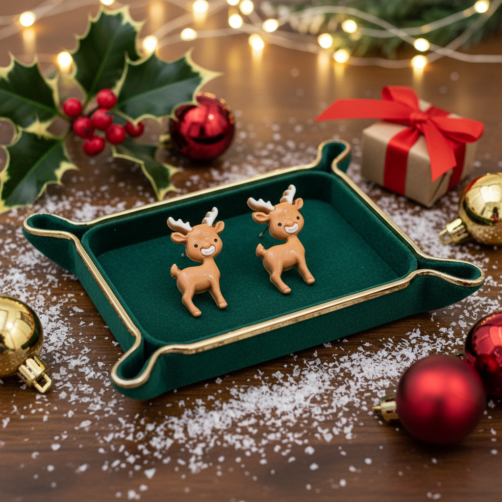 Happy Reindeer Stud Earrings | Festive Holiday Stud Earrings