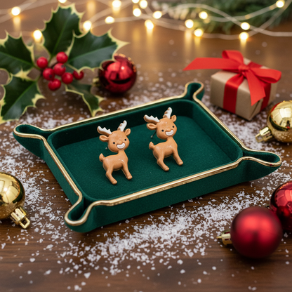 Happy Reindeer Stud Earrings | Festive Holiday Stud Earrings